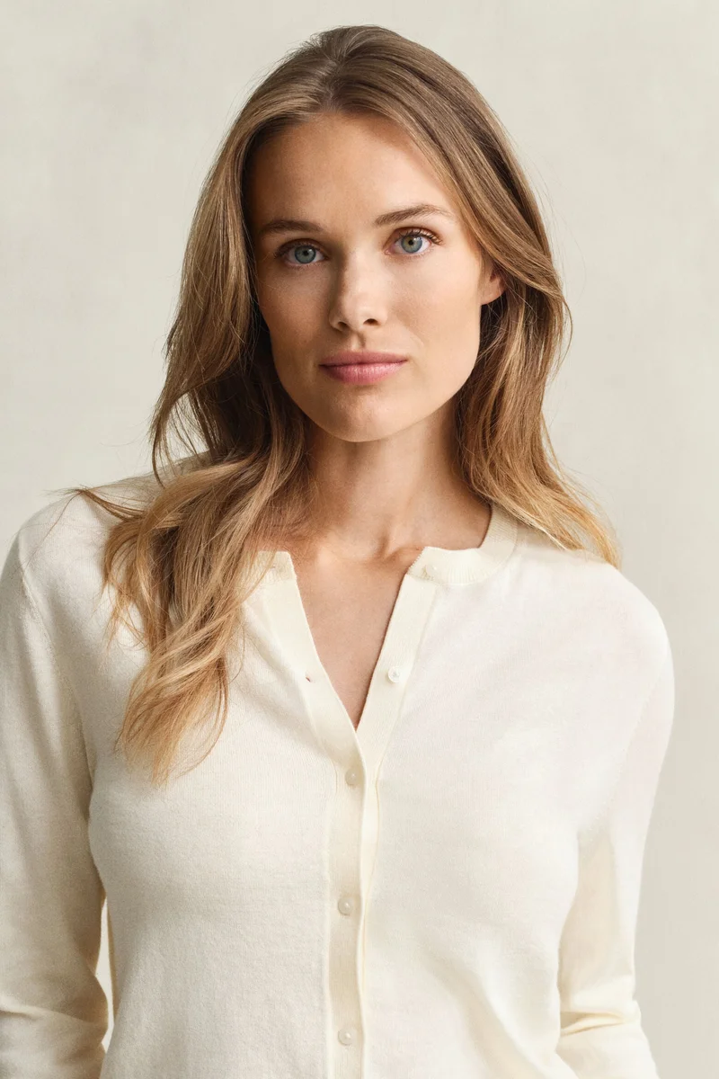 غانت Lightweight Knit Crew Neck Cardigan