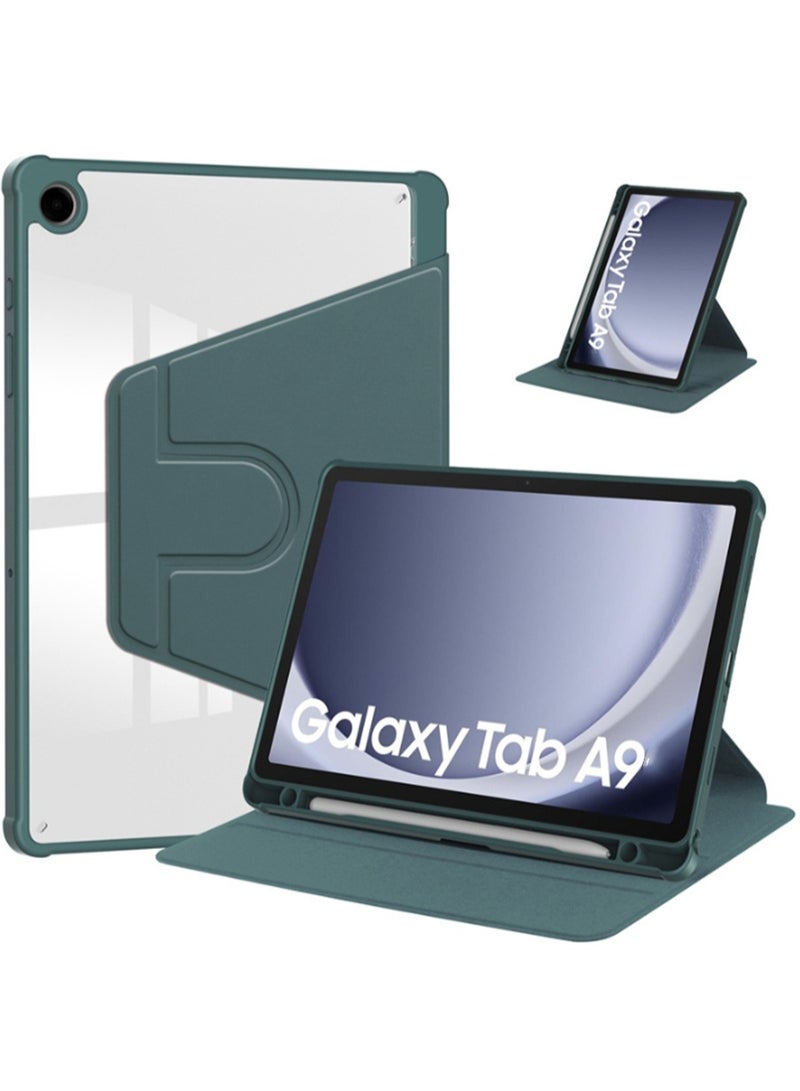 for Samsung Galaxy Tab A9 Plus Case Cover, Tablet Protective Case With Pen Slot, Acrylic 360 ° Rotating Design, Automatic Wake-up/sleep, Soft Leather,Green - Image 1