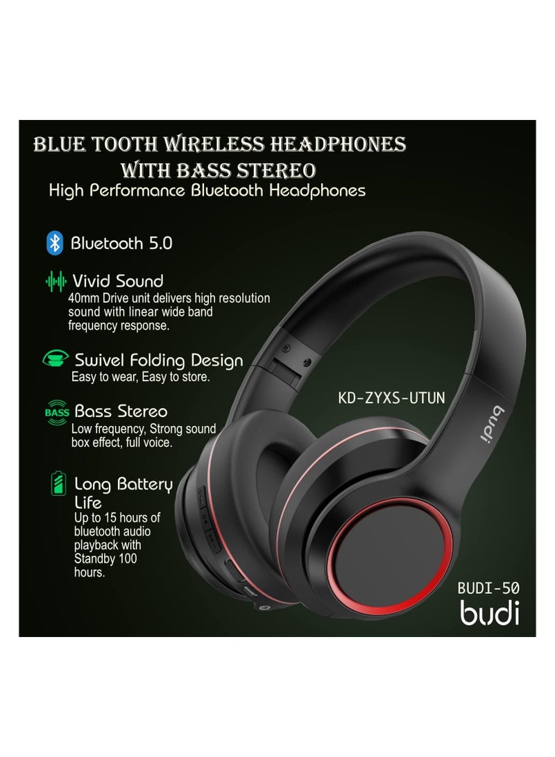 budi Premium Quality Bluetooth Wireless Headphone with Bass Stereo 5.0 15H Play time - Image 5