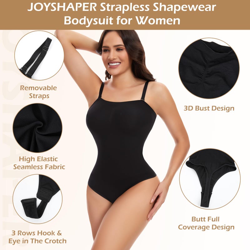 JOYSHAPER بدلة تشكيل بدون حمالات JOYSHAPER للنساء للتحكم في البطن بدلة قصيرة شكل كامل باللون الأسود L - Image 2