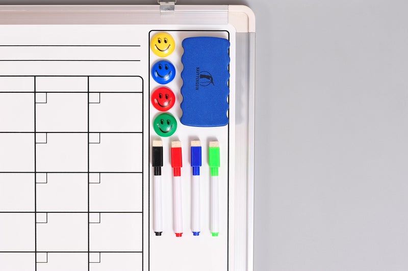 Navy Penguin Whiteboard Calendar Dry Erase for Wall - 24 x 18 in White Board Planner Monthly Magnetic with 1 Eraser, 4 Dry Wipe Markers, 4 Magnets and 10 Thumb Tacks - Wall Hanging Marker Board Month Calendar - Image 4
