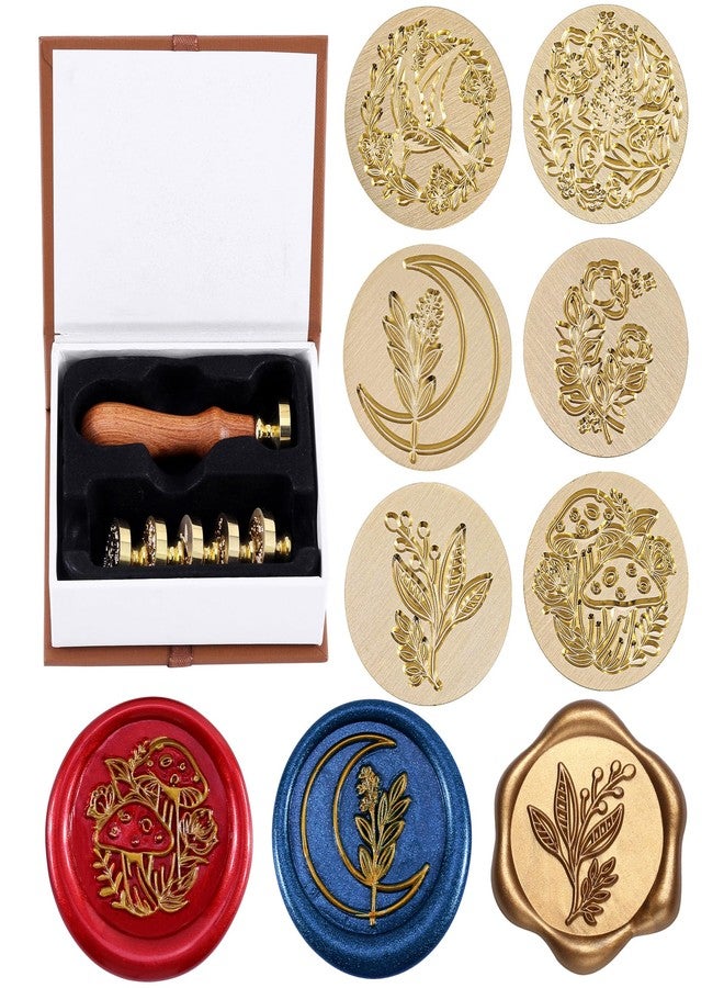 Yoption 6 Pieces Botanical Wax Seal Stamp Set, Vintage Plant Flower Sealing Wax Stamp Heads + 1 Wooden Handle with Gift Box for Wedding Invitation, Christmas, Gift Idea - Image 1