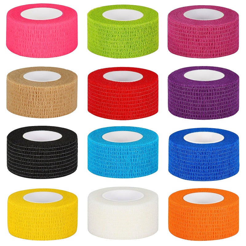 Sagafly 12 Pack Self Adhesive Bandage Wrap 1 Inch Cohesive Bandage Self Adherent Vet Wrap for Dog Pets Elastic Bandage Finger Tape Self Stick Wrap for First Aid Sports Athletic Tape (Mixed Colors) - Image 1