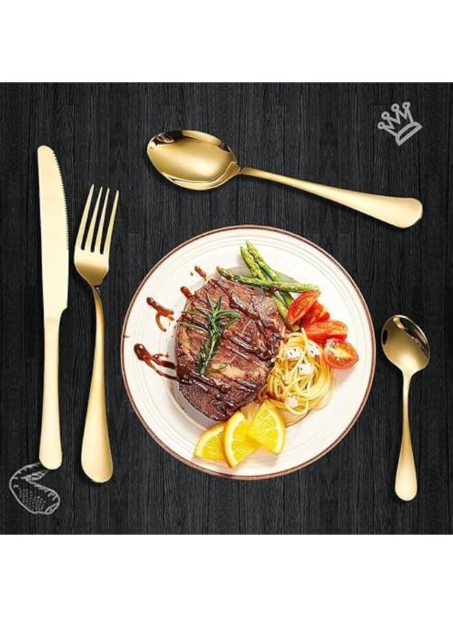 HOOKOR 24 Piece Silverware Set with Hanging holder,Stainless Steel Flatware Cutlery Set-Fork Spoon and Knife Service for 6,Kitchen Utensil Tableware Set,Mirror Polished,Dishwasher Safe (Gold)  - Image 2
