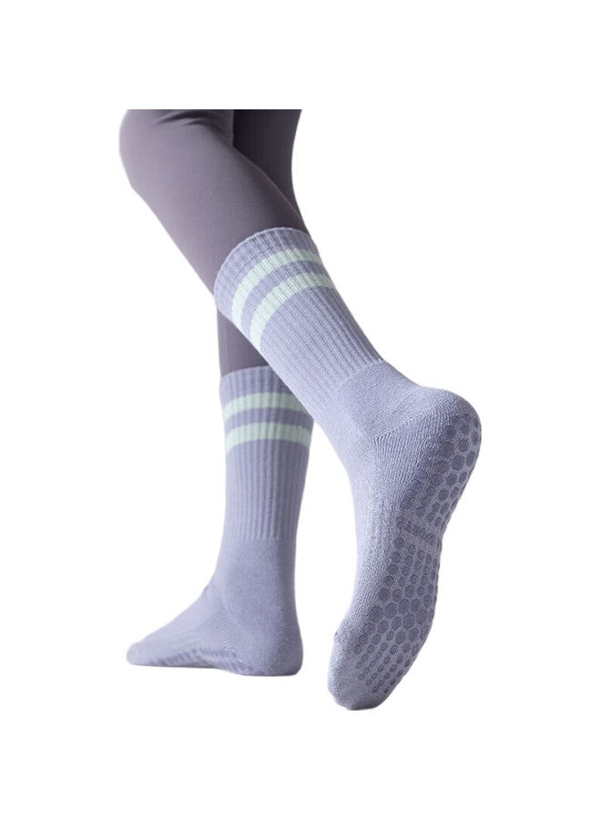 Dweck Professional Yoga Socks, Non-Slip, Women'S Cotton Mid-Calf Socks, Pilates Fitness Exercise Silicone Floor Socks, Light Purple - Image 1