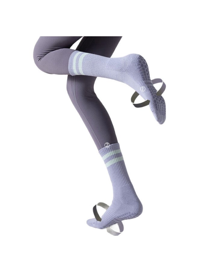 Dweck Professional Yoga Socks, Non-Slip, Women'S Cotton Mid-Calf Socks, Pilates Fitness Exercise Silicone Floor Socks, Light Purple - Image 2