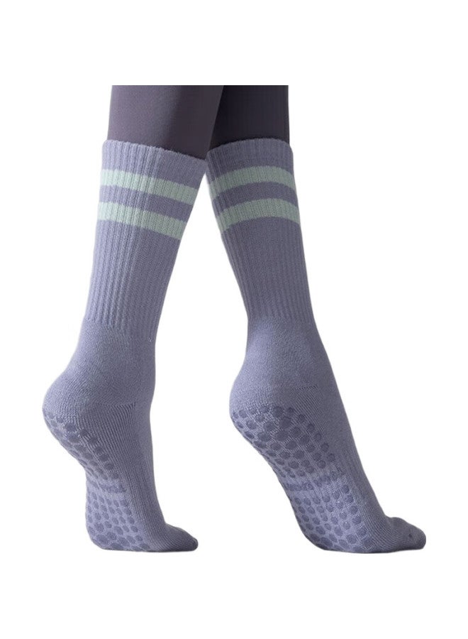 Dweck Professional Yoga Socks, Non-Slip, Women'S Cotton Mid-Calf Socks, Pilates Fitness Exercise Silicone Floor Socks, Light Purple - Image 3