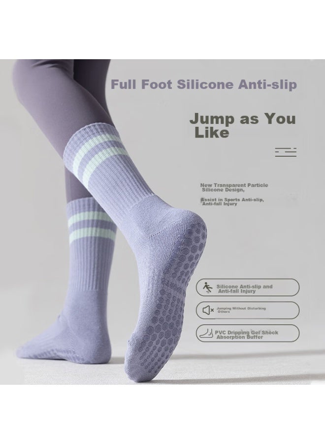 Dweck Duweike Professional Yoga Socks, Non-slip, Women's Cotton Mid-calf Socks, Pilates Fitness Exercise Silicone Floor Socks, Light Purple - Image 2