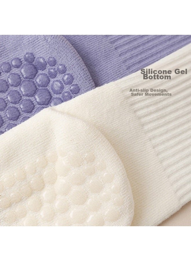 Dweck Duweike Professional Yoga Socks, Non-slip, Women's Cotton Mid-calf Socks, Pilates Fitness Exercise Silicone Floor Socks, Light Purple - Image 5