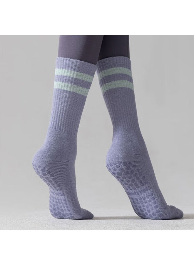 Dweck Duweike Professional Yoga Socks, Non-slip, Women's Cotton Mid-calf Socks, Pilates Fitness Exercise Silicone Floor Socks, Light Purple - Image 3