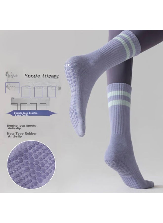 Dweck Duweike Professional Yoga Socks, Non-slip, Women's Cotton Mid-calf Socks, Pilates Fitness Exercise Silicone Floor Socks, Light Purple - Image 1