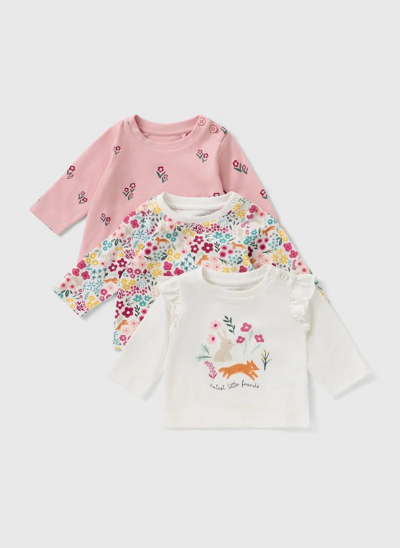 Matalan 3 Pack Baby Pink Floral Animal Tops