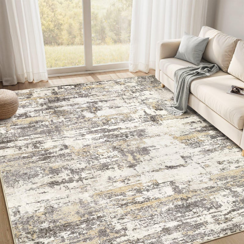 Jessibou Area Rug Living Roomï¼š8x10 Washable Rug Large Soft Abstract Modern Neutral Rug Stain Resistant & Non-Slip Carpet for Bedroom Dining Room Nursery - Aesthetic Home Office Room Decor - Gold Brown - Image 3