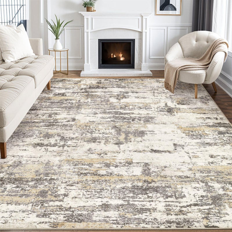 Jessibou Area Rug Living Roomï¼š8x10 Washable Rug Large Soft Abstract Modern Neutral Rug Stain Resistant & Non-Slip Carpet for Bedroom Dining Room Nursery - Aesthetic Home Office Room Decor - Gold Brown - Image 1