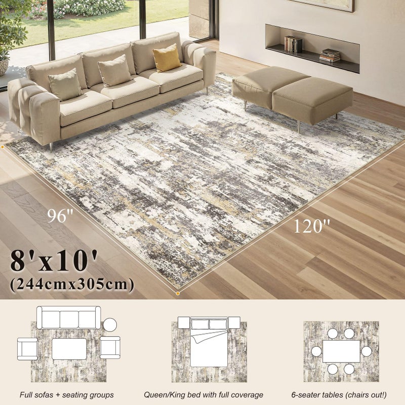 Jessibou Area Rug Living Roomï¼š8x10 Washable Rug Large Soft Abstract Modern Neutral Rug Stain Resistant & Non-Slip Carpet for Bedroom Dining Room Nursery - Aesthetic Home Office Room Decor - Gold Brown - Image 4