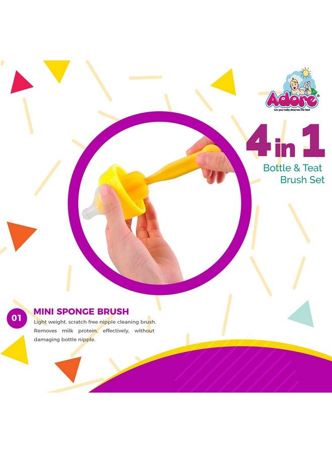 Adore Bottle Nipple And Straw Cleaning Kit Multi Color Feeding Bottle Cleaner Brush (Cleaning Brush Kit) (4 In 1 Kit) - Image 3