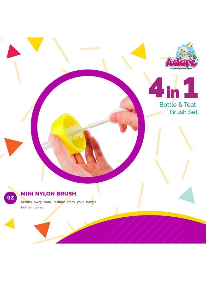 Adore Bottle Nipple And Straw Cleaning Kit Multi Color Feeding Bottle Cleaner Brush (Cleaning Brush Kit) (4 In 1 Kit) - Image 4