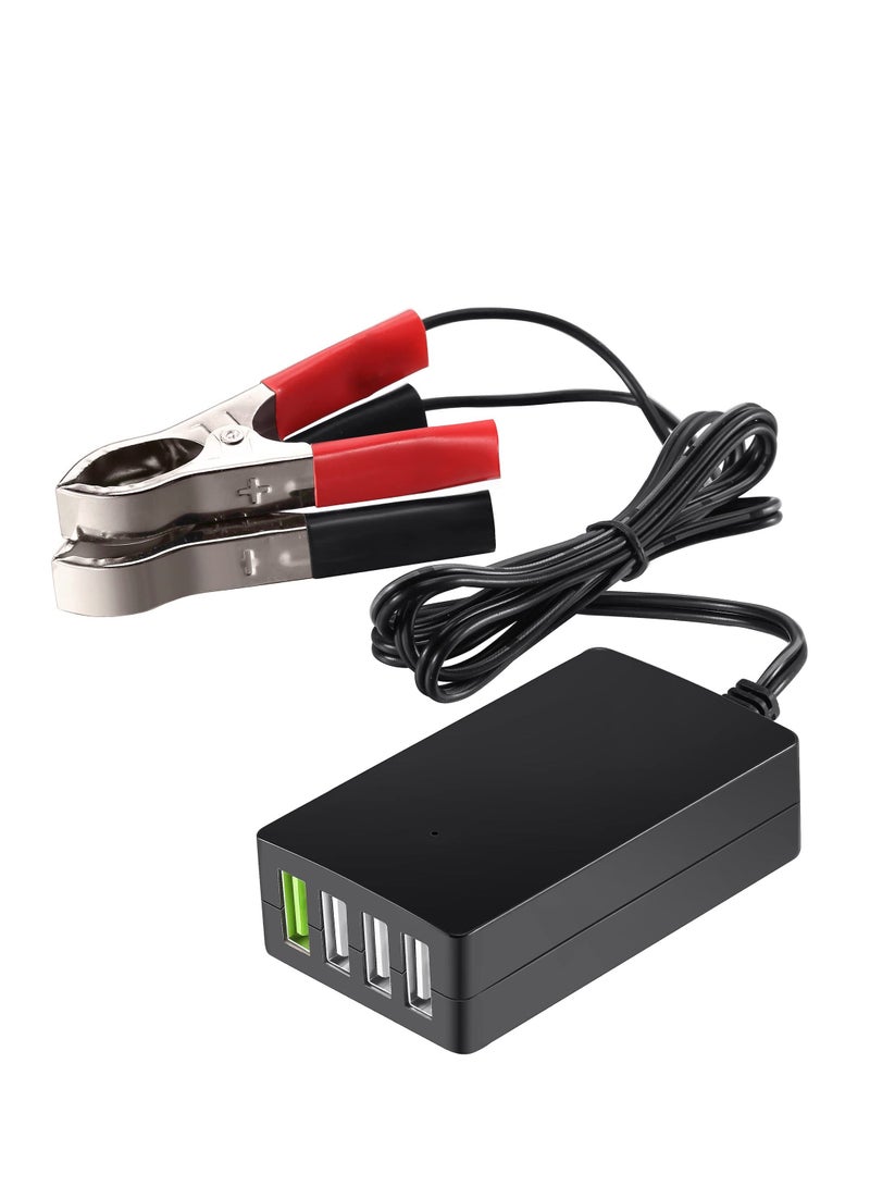 Generic DC Converter with Battery Clip, Portable 12V/24B to 5N 4 Port USB Charger Multiport Power Adapter, Automatically Identify Shunt Charging Compatible with iPhone Ipad Galaxy Smart Phone & Tablets  - Image 1