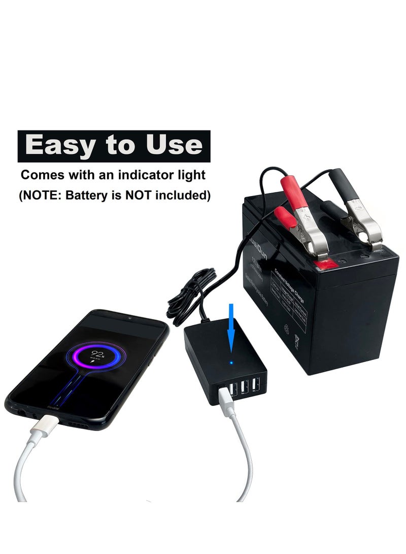 Generic DC Converter with Battery Clip, Portable 12V/24B to 5N 4 Port USB Charger Multiport Power Adapter, Automatically Identify Shunt Charging Compatible with iPhone Ipad Galaxy Smart Phone & Tablets  - Image 2