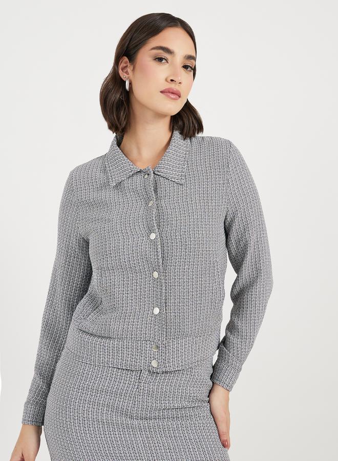 Styli Tweed Collared Jacket with Buttons - Image 1