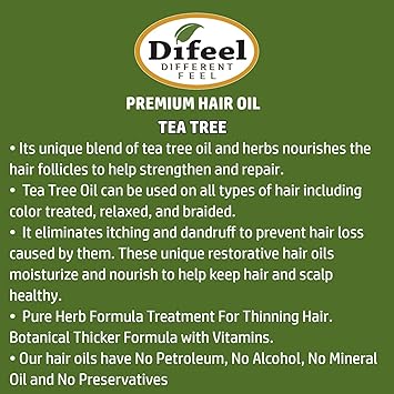 difeel Difeel Premium Natural Hair Oil Tea Tree Oil For Itchy Dry Scalp Pure Herb Formula With Vitamins Strengthens Repairs Hair Follicles Eliminates Itching Dandruff For All Hair Types 210 ml - Image 4