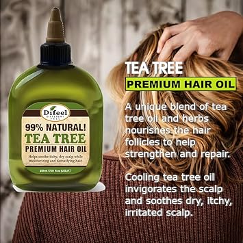difeel Difeel Premium Natural Hair Oil Tea Tree Oil For Itchy Dry Scalp Pure Herb Formula With Vitamins Strengthens Repairs Hair Follicles Eliminates Itching Dandruff For All Hair Types 210 ml - Image 3