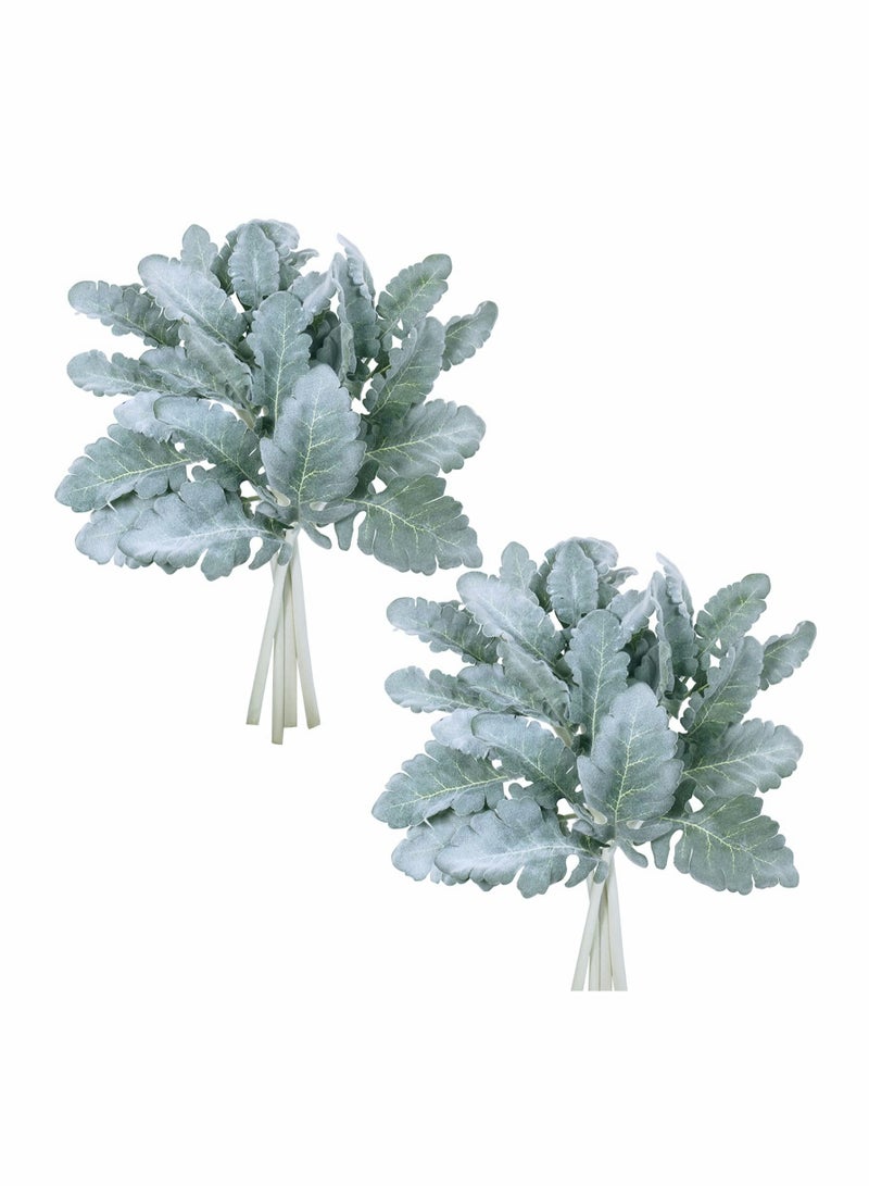 Zikra Artificial Flocked Lambs Ear Leaves, 8Pcs Stems Flocked Oak Leaves, Sprays Flocked Branches Green Twigs for Home Wedding DIY Floral Arrangement Vase Bouquet Wreath - Image 1