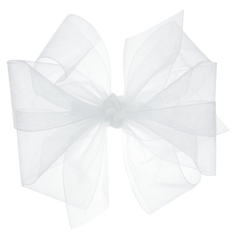 Wee Ones Girls Organza Double Hair Bow on a WeeStay Clip with Satin Knot Center Medium White
