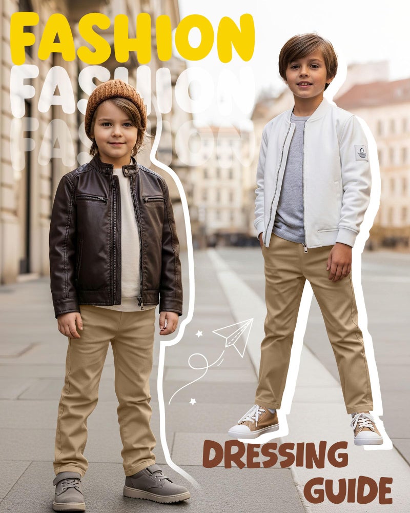 LessonZoo 3 Pack Boys' School Uniform Pants 6-14Y Elastic Waist Stretch Youth Trousers with Pockets Straight Fit for Kids(8-9 Years,Khaki, Khaki, Khaki) - Image 5