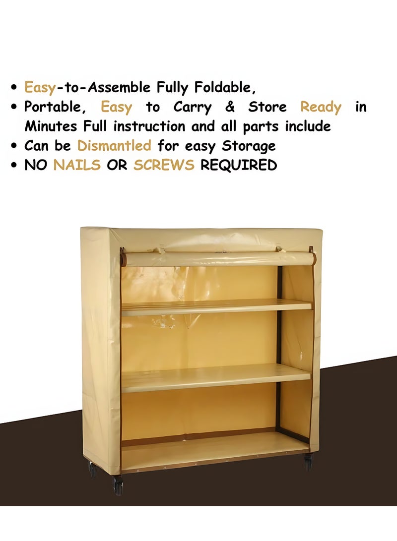 Bin Amaar Multi Tiers Dust Proof Rack Storage Portable Steel Stack able Storage Rack Cabinet Organizer Multipurpose Storage Rack 130x130x50cm Beige - Image 2