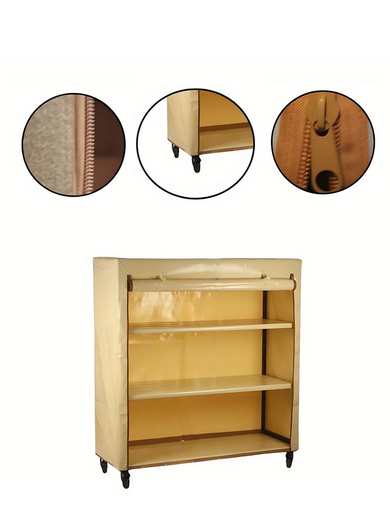 Bin Amaar Multi Tiers Dust Proof Rack Storage Portable Steel Stack able Storage Rack Cabinet Organizer Multipurpose Storage Rack 130x130x50cm Beige - Image 3