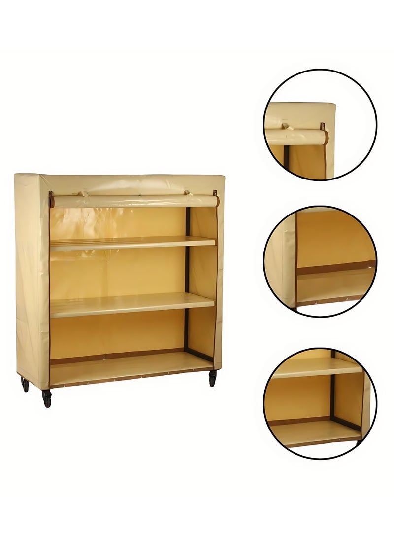 Bin Amaar Multi Tiers Dust Proof Rack Storage Portable Steel Stack able Storage Rack Cabinet Organizer Multipurpose Storage Rack 130x130x50cm Beige - Image 4