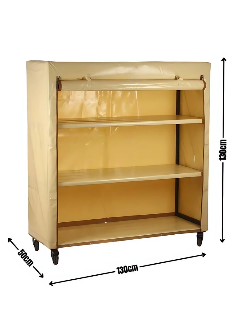 Bin Amaar Multi Tiers Dust Proof Rack Storage Portable Steel Stack able Storage Rack Cabinet Organizer Multipurpose Storage Rack 130x130x50cm Beige - Image 5