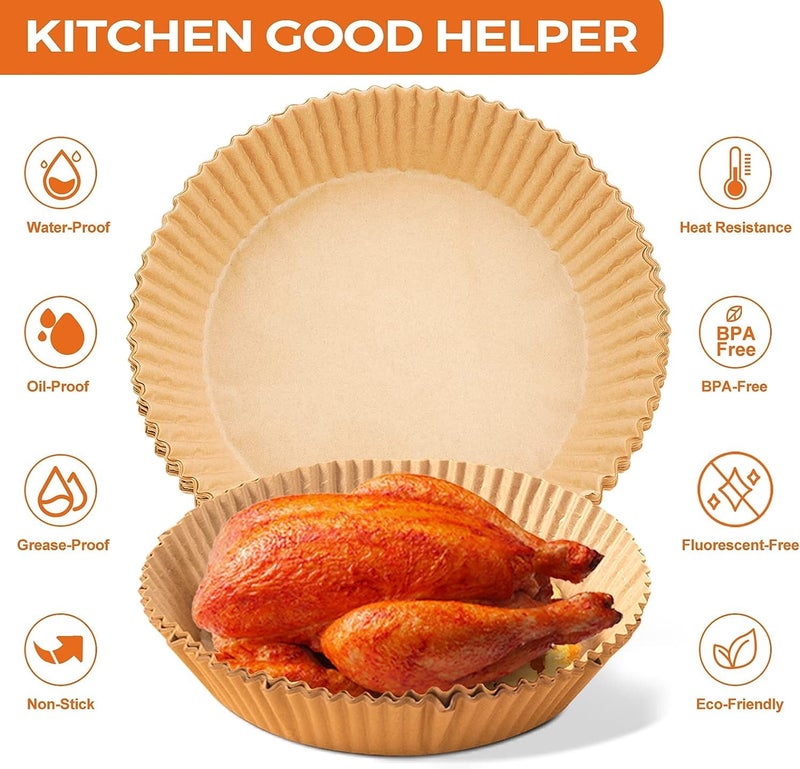 Vailnd 9inch Round Air Fryer Liners Disposable, 125PCS Non-Stick Parchment Paper Liners, Oil Resistant, Waterproof, Food Grade Baking Paper for 5-10 QT Air Fryer Microwave - Image 2