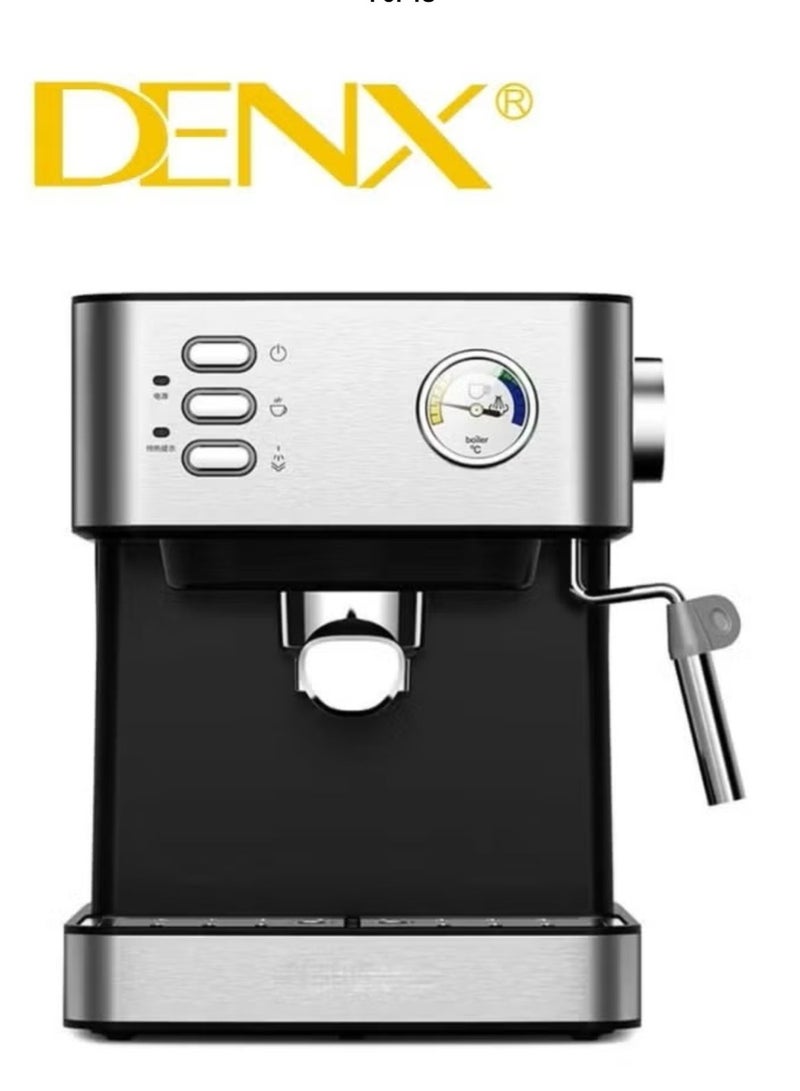Denx Espresso Coffee Machine for Home, 1.6L Capacity, 850W Power, with Milk Frother, Cappuccino & Latte Maker, Equipped with Steamer, Metal Filter, and Temperature Indicator - Image 1