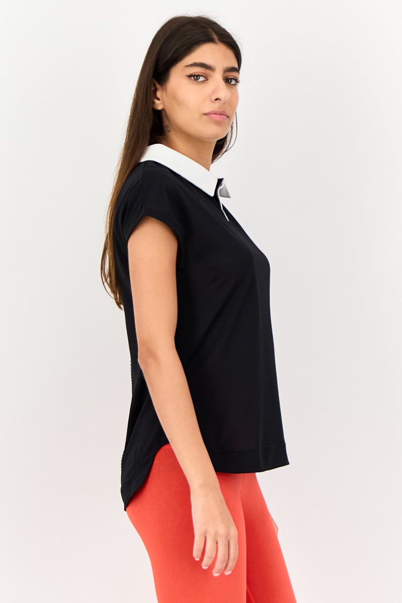 asics Women Sportswear Fit Sleeveless Training Polo Shirt, Black - Image 3