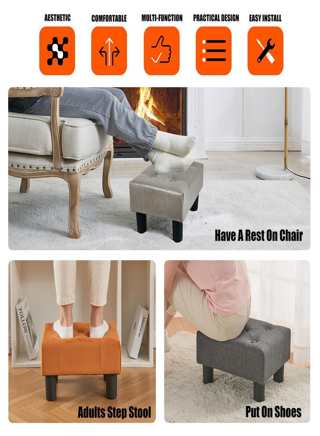 BRIAN & DANY Small Foot Stool, Leather Foot Stools with Legs, Stable Small Footstool for Living Room, Grey - Image 5