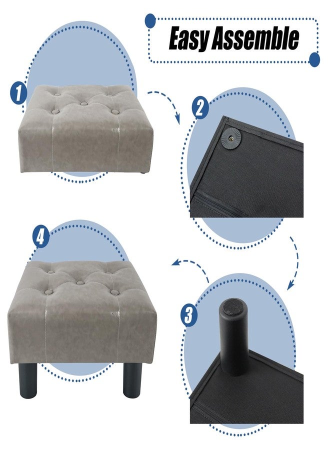 BRIAN & DANY Small Foot Stool, Leather Foot Stools with Legs, Stable Small Footstool for Living Room, Grey - Image 4