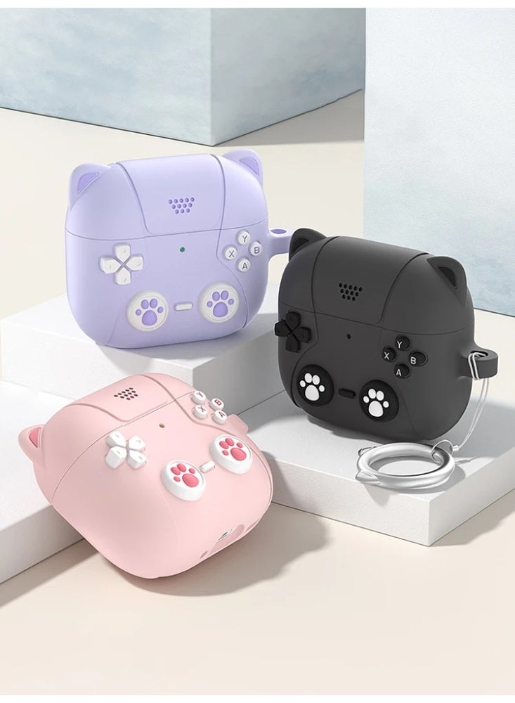 AGYAONE For AirPods 4 Headphone Case - Cat Ear Shape Headphone Case, Pink Case - With Cat Ear Shape Lanyard, Designed for AirPods 4 - Pink - Image 5