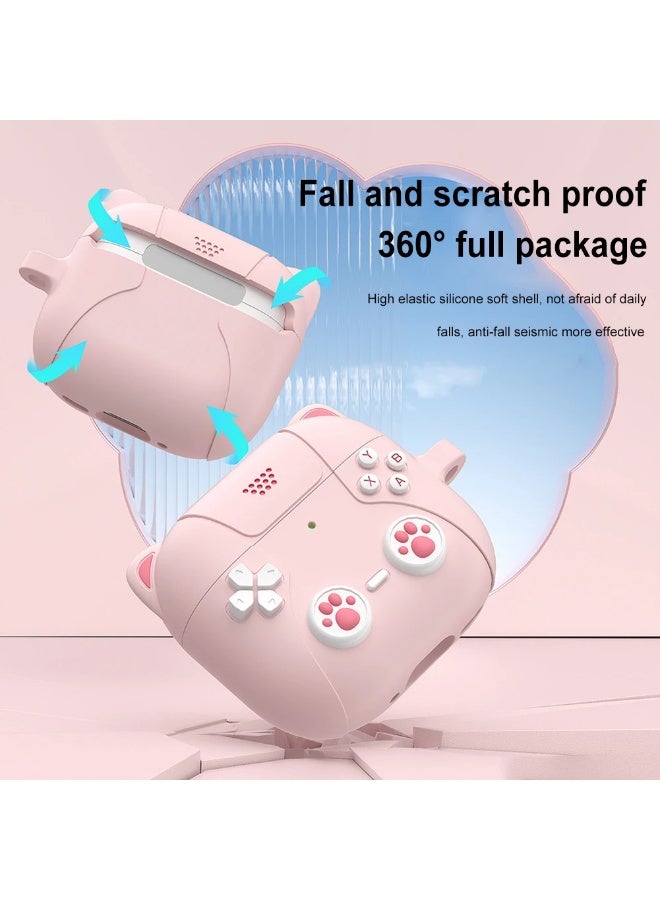 AGYAONE For AirPods 4 Headphone Case - Cat Ear Shape Headphone Case, Pink Case - With Cat Ear Shape Lanyard, Designed for AirPods 4 - Pink - Image 3