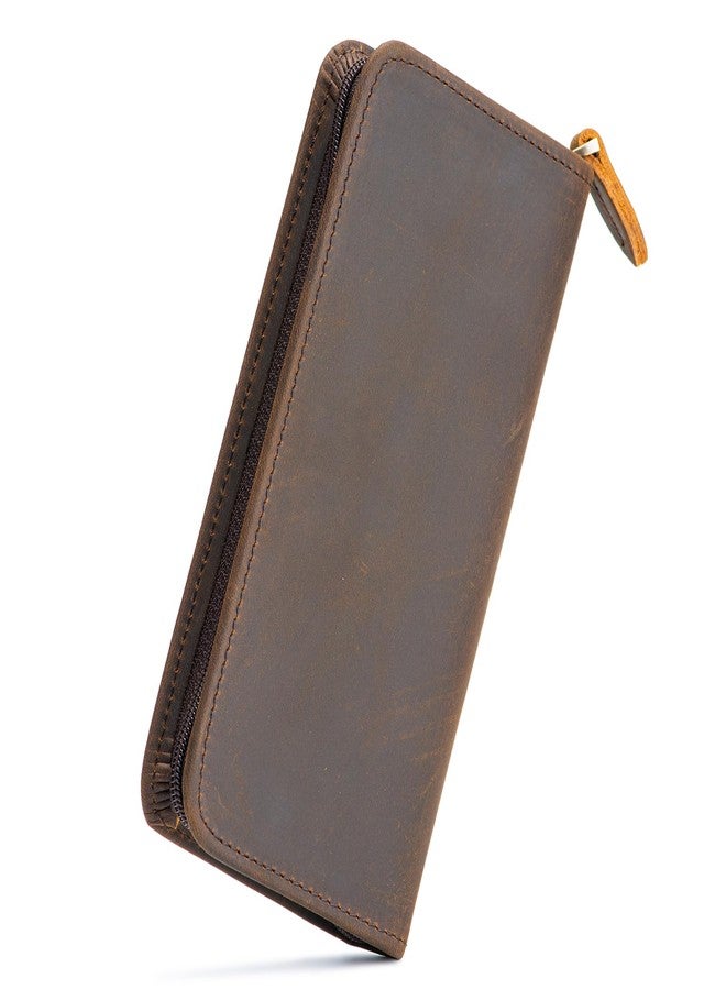 Asvine Fountain Pen Case 3 Divided Slots Crazy Horse Leather Pen Holder, Handmade Display Zippered Pouch for Rollerball Pen-Retro - Image 1