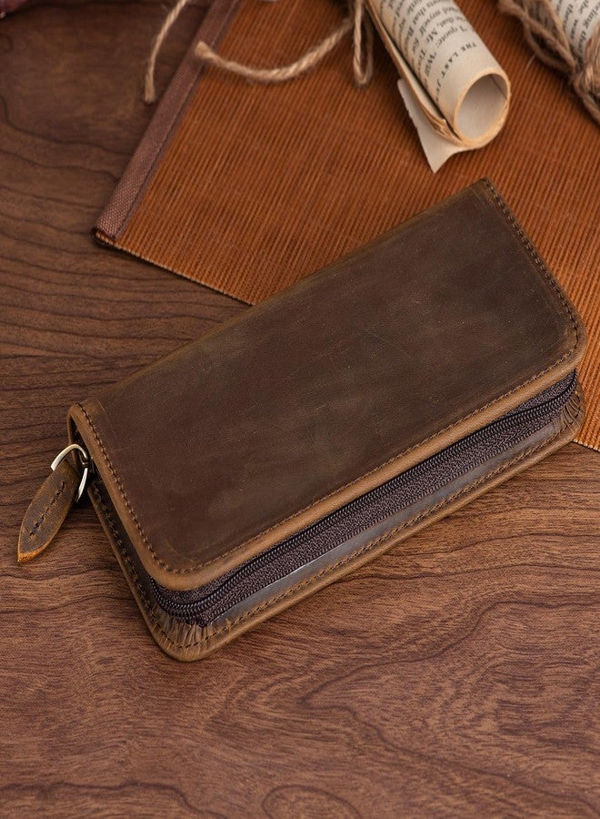 Asvine Fountain Pen Case 3 Divided Slots Crazy Horse Leather Pen Holder, Handmade Display Zippered Pouch for Rollerball Pen-Retro - Image 5
