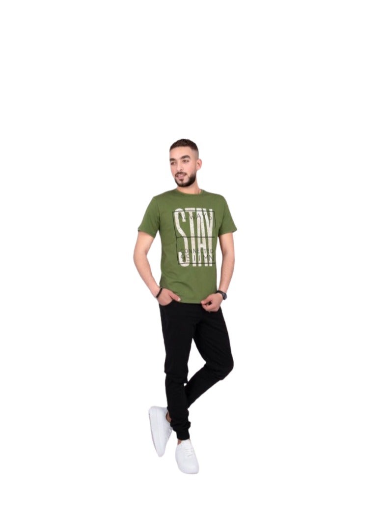 Boys' set, olive T-shirt and black pants 