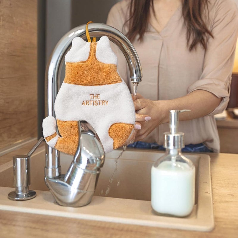 klarako Cute Hand Towels, Cute Cartoon Cat Hand Towels Coral Velvet Super Absorbent Soft Hand Towel Cute Bathroom Kitchen Towels Cat Decor New Home House Warming Gifts (Orange) - Image 4