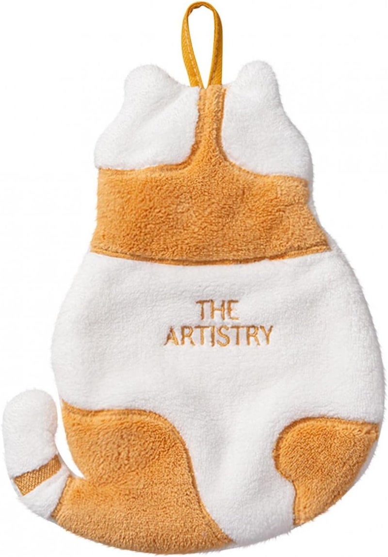 klarako Cute Hand Towels, Cute Cartoon Cat Hand Towels Coral Velvet Super Absorbent Soft Hand Towel Cute Bathroom Kitchen Towels Cat Decor New Home House Warming Gifts (Orange) - Image 1
