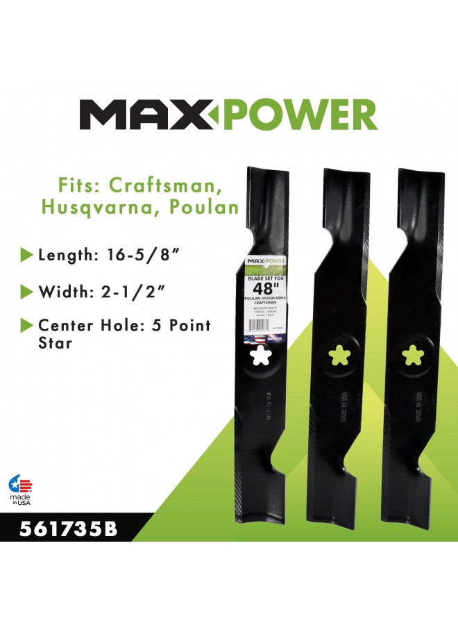 Maxpower 3 Blade Set for Many 48 in. Cut Craftsman, Husqvarna, Poulan Mowers Replaces OEM #'s 173920, 180054, PP24005, 532180054, Black - Image 1