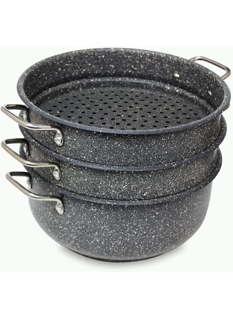 Hascevher 26 cm Grey Granite Germanitium Steamer Manti Pot 6 Piece Multi-Purpose Stackable Cooking Pot Set for Dumplings Vegetables and Healthy Meals - Image 3