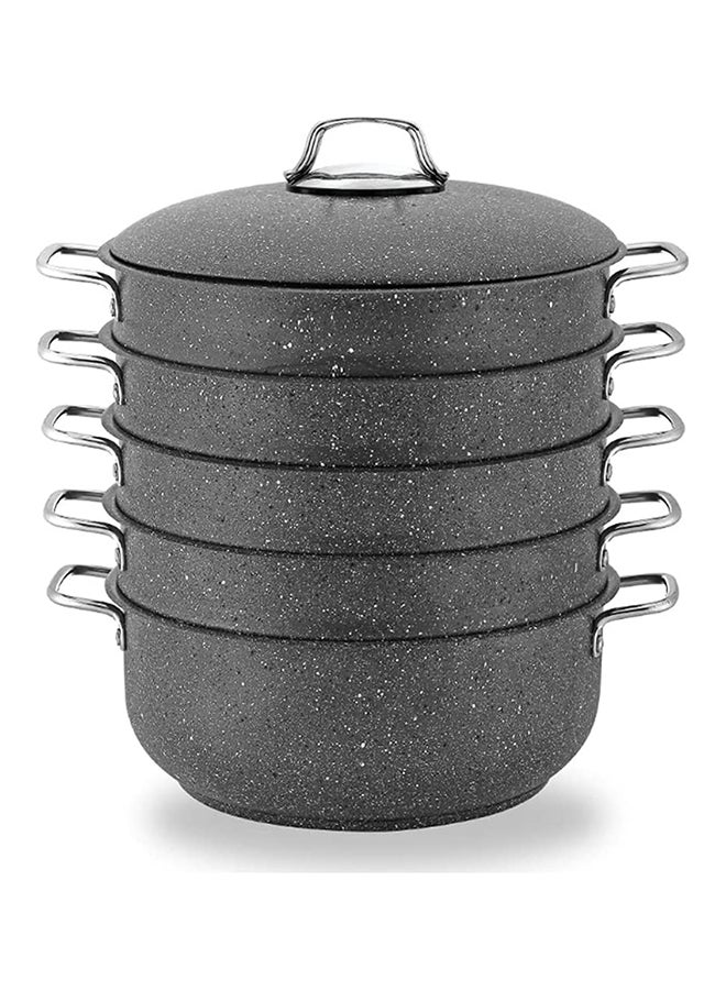 Hascevher 26 cm Grey Granite Germanitium Steamer Manti Pot 6 Piece Multi-Purpose Stackable Cooking Pot Set for Dumplings Vegetables and Healthy Meals - Image 1