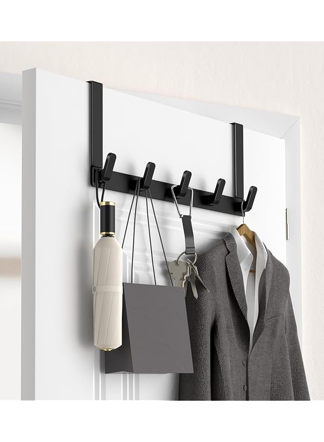 PROMASS Over The Door Hooks Hanger with Extended Arms for Easy Use by Women, Bathroom Towel Rack Organiser, Matte Black -1 Pack - Image 1
