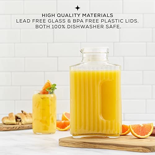 JoyJolt 68oz Glass Pitcher with Lid (2 Lids), Rectangle Beverage Serveware and Storage Container for Cold Drinks and Liquids, Water Containers, 2 Quart Pitcher with Lid for Kool Aid and Lemonade - Image 3